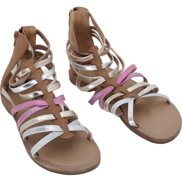 Tucker + Tate Gladiator Rainbow Sandals Faux Leather Big Kid Size 4 M - Picture 1 of 6